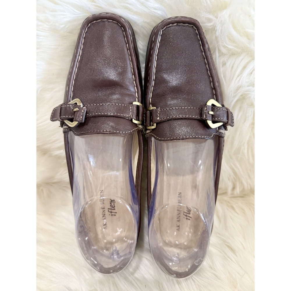 Anne Klein iFlex Women's 7.5 Loafers Buckle Square Toe Comfort Flats Preppy